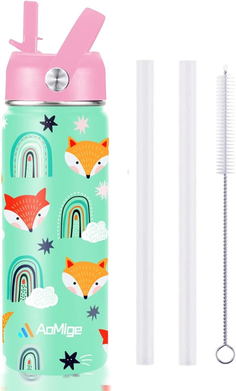 19oz Kids Water Bottle-Stainless Steel Double Wall Vacuum Insulated Leakproof Toddler Cup w/Straws Lids,Kids Water Bottles for School Boys Girls,Hot Cold Sports Bottle for Children,BPA Free (Pink) - Image 1
