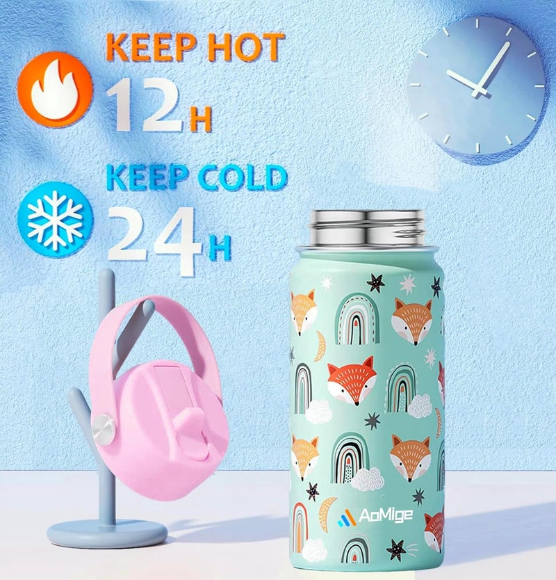19oz Kids Water Bottle-Stainless Steel Double Wall Vacuum Insulated Leakproof Toddler Cup w/Straws Lids,Kids Water Bottles for School Boys Girls,Hot Cold Sports Bottle for Children,BPA Free (Pink) - Image 3