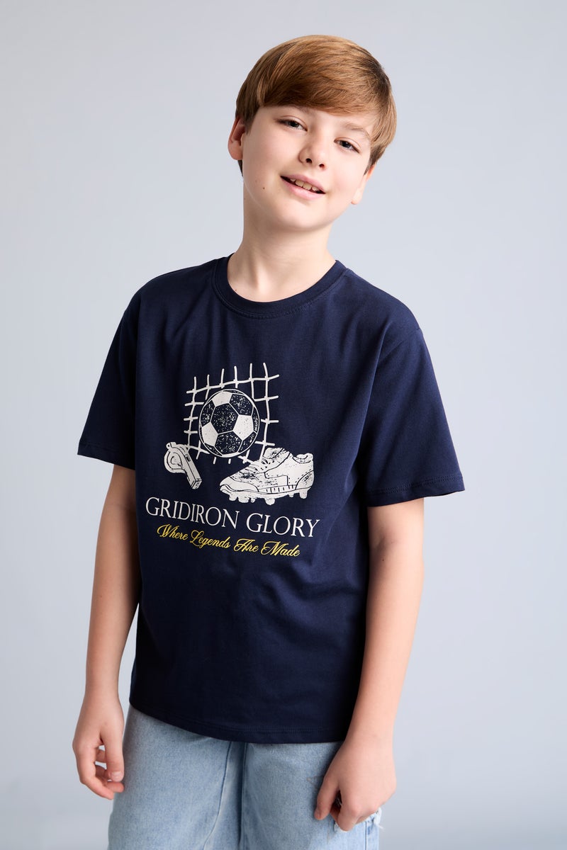 DeFacto Blue Boy Boy New Regular Fit Crew Neck Printed T-Shirt Casual - Image 3