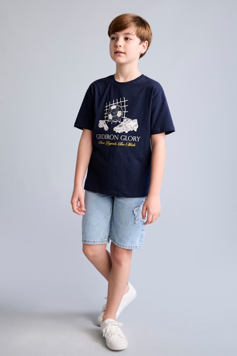DeFacto Blue Boy Boy New Regular Fit Crew Neck Printed T-Shirt Casual - Image 2