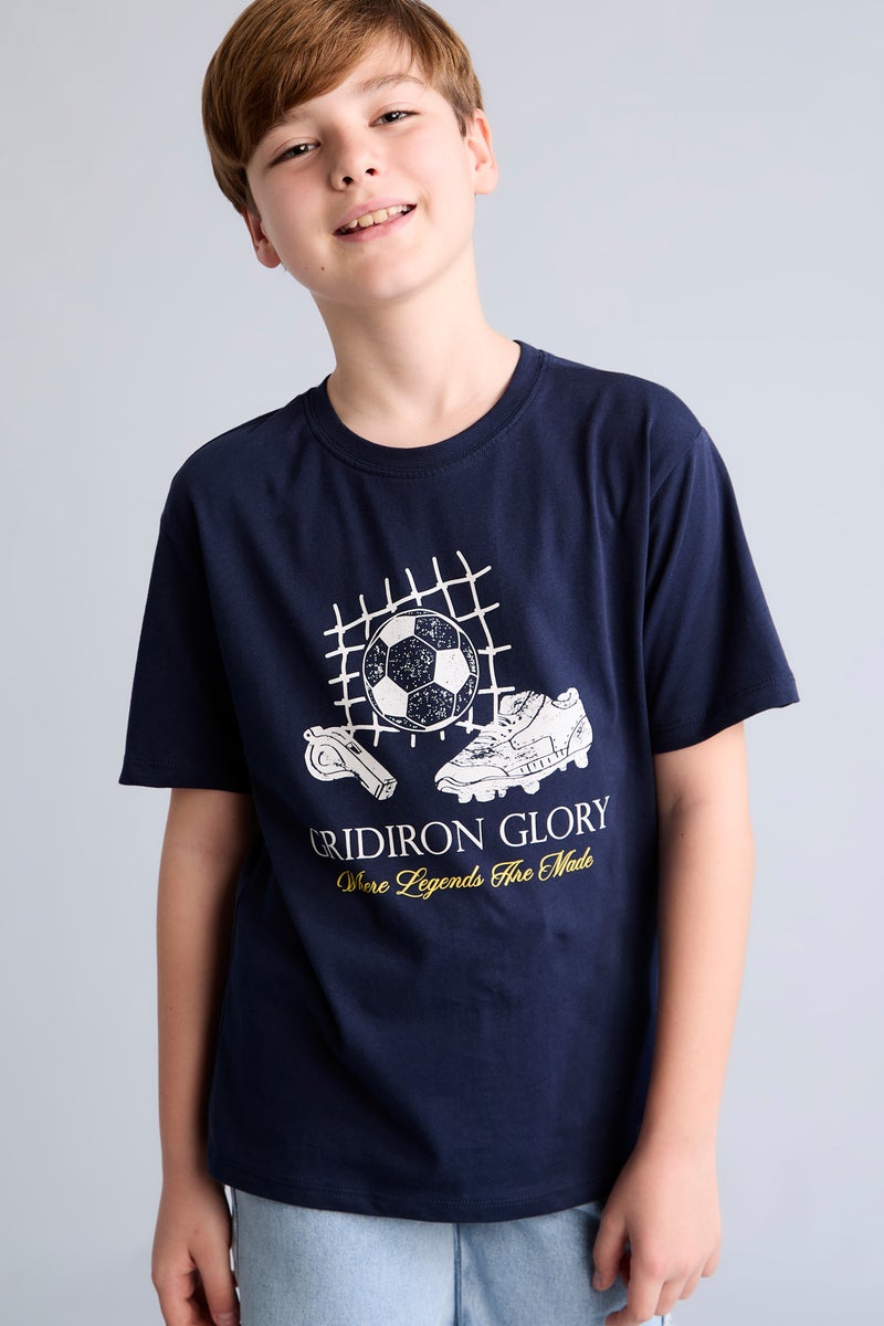 DeFacto Blue Boy Boy New Regular Fit Crew Neck Printed T-Shirt Casual - Image 1