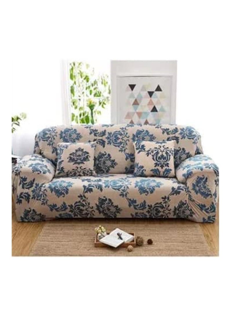 BLOOMING TIME Exquisitely Floarl Designed Wrinkle-free Anti-slip 360-degree Full Coverage Sofa Slipcover Beige/Blue Length Stretch From 190 To 230cm - Image 1
