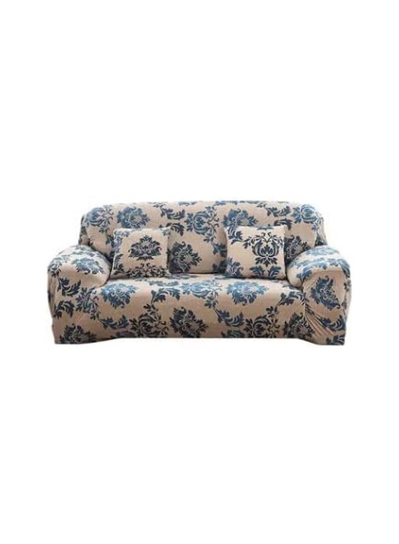 BLOOMING TIME Exquisitely Floarl Designed Wrinkle-free Anti-slip 360-degree Full Coverage Sofa Slipcover Beige/Blue Length Stretch From 190 To 230cm - Image 2