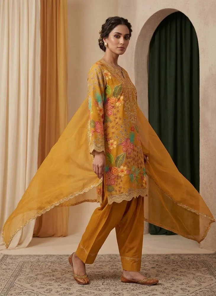 Viny VINY Mustard Floral Printed Suit Set – Women's Indian Ethnic Wear