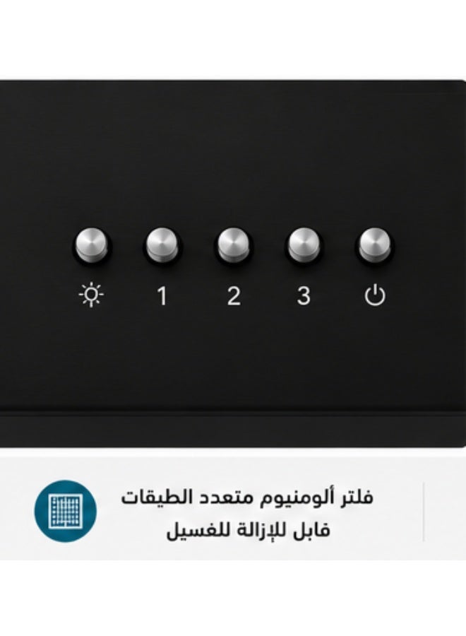 كومتيل كومتل شفاط بلت إن أسود 90 سم، قوة شفط 450 متر مكعب/ساعة، 3 سرعات، إضاءة LED، تحكم يدوي - Image 3