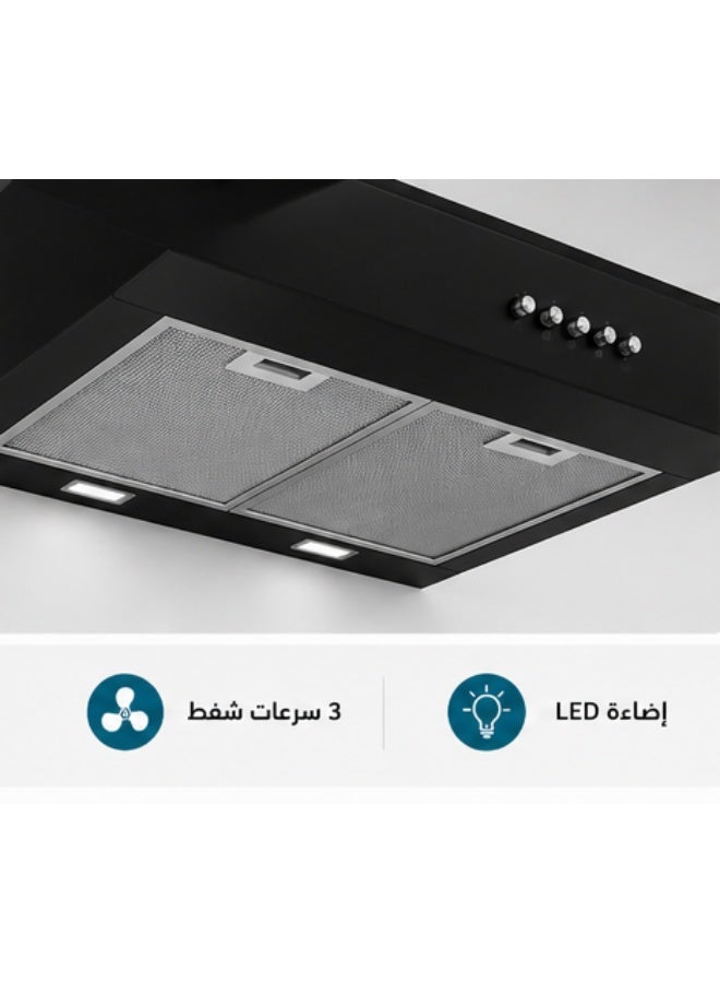 كومتيل كومتل شفاط بلت إن أسود 90 سم، قوة شفط 450 متر مكعب/ساعة، 3 سرعات، إضاءة LED، تحكم يدوي - Image 4