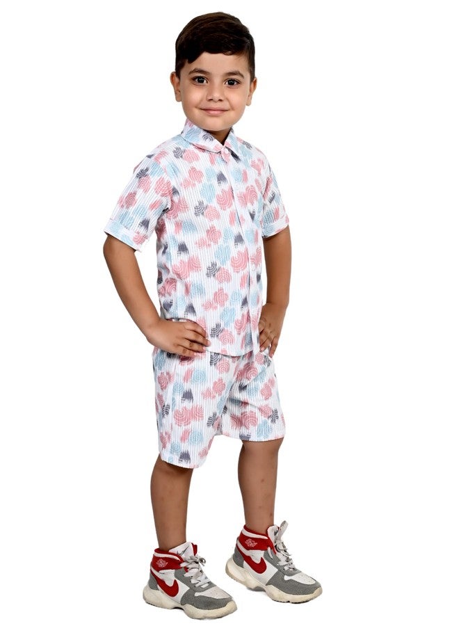 Qtsy Kids Cotton Half Sleeves Shirt With Shorts, All Over Print Cord Set for Baby Boy Kids (4-5, Pink) - Image 3