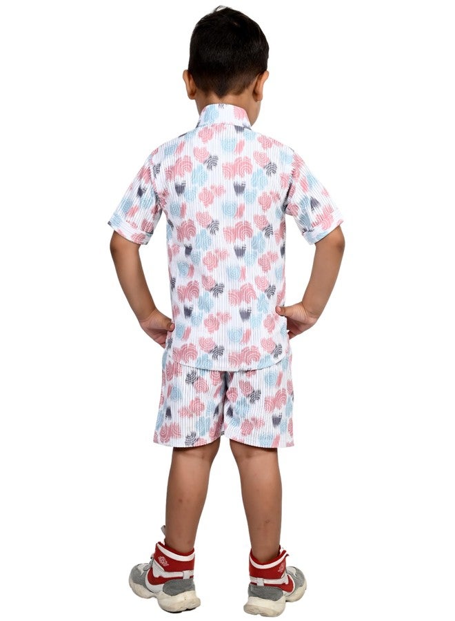 Qtsy Kids Cotton Half Sleeves Shirt With Shorts, All Over Print Cord Set for Baby Boy Kids (4-5, Pink) - Image 2