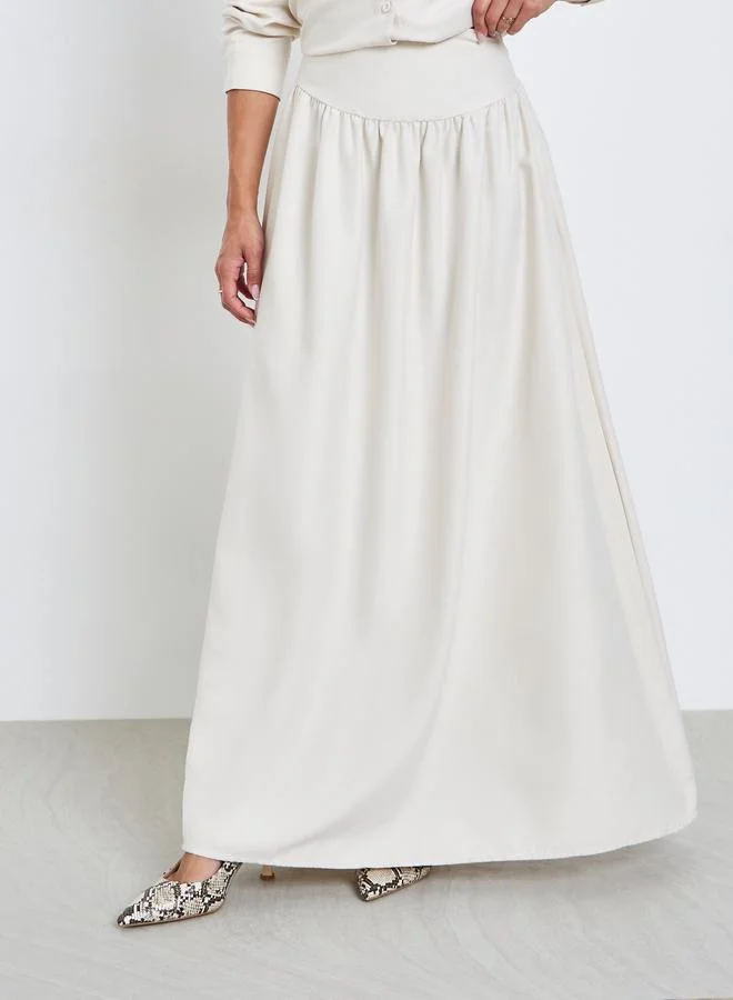 Styli  Off White Solid Shirt and Maxi Skirt Co-ords for Women | Best Price UAE
