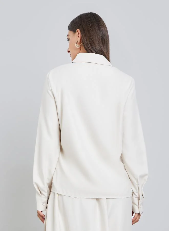 Styli  Off White Solid Shirt and Maxi Skirt Co-ords for Women | Best Price UAE