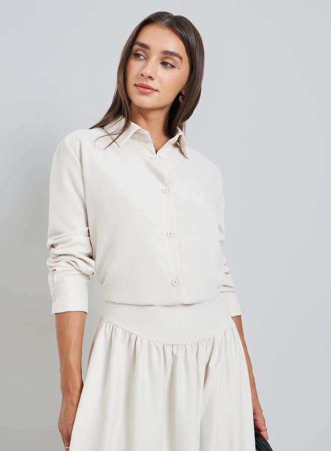 ستايلي طقم منسق من قميص سادة وتنورة طويلة - Image 2