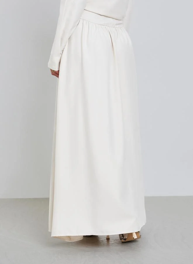 Styli  Off White Solid Shirt and Maxi Skirt Co-ords for Women | Best Price UAE