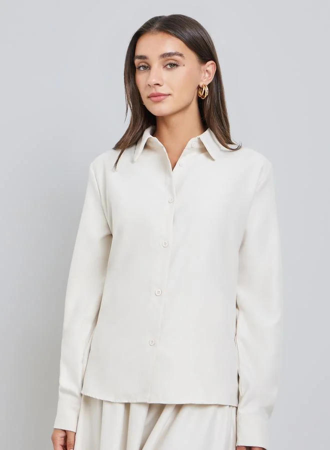 Styli  Off White Solid Shirt and Maxi Skirt Co-ords for Women | Best Price UAE