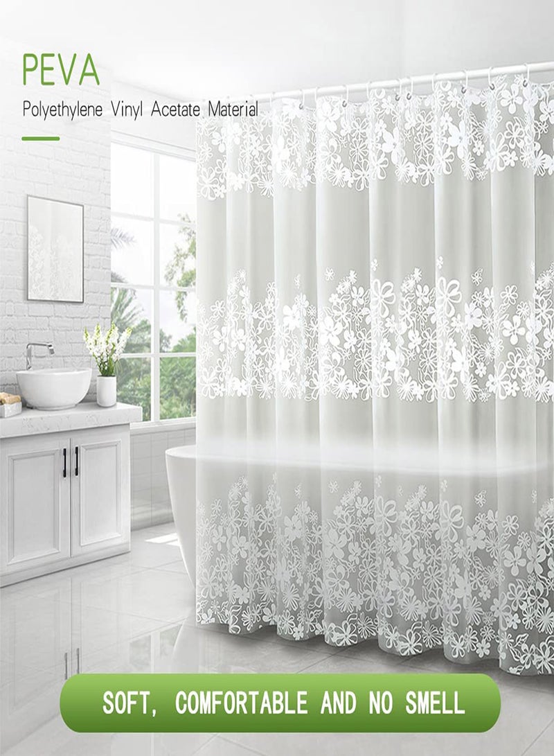 Shower Curtain Liner, 72 Inch Waterproof PEVA Shower Curtain Liners with Metal Grommets and 12 Plastic Hooks Thick Bathroom Plastic Shower Curtain Liner, Thickened White Flower Vine Shower Curtain - Image 2