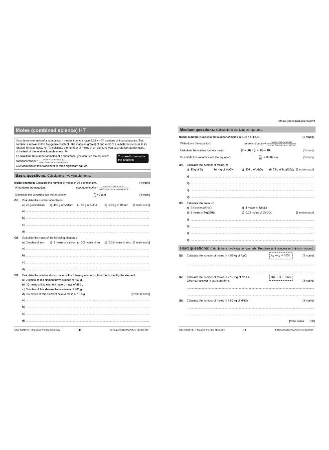 AQA GCSE Science 9-1 Equations Practice Pack
