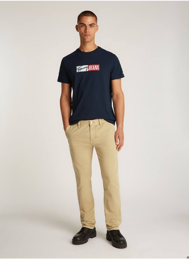 TOMMY JEANS Men's Signature Logo Slim T-Shirt - Cotton, Blue  - Image 3