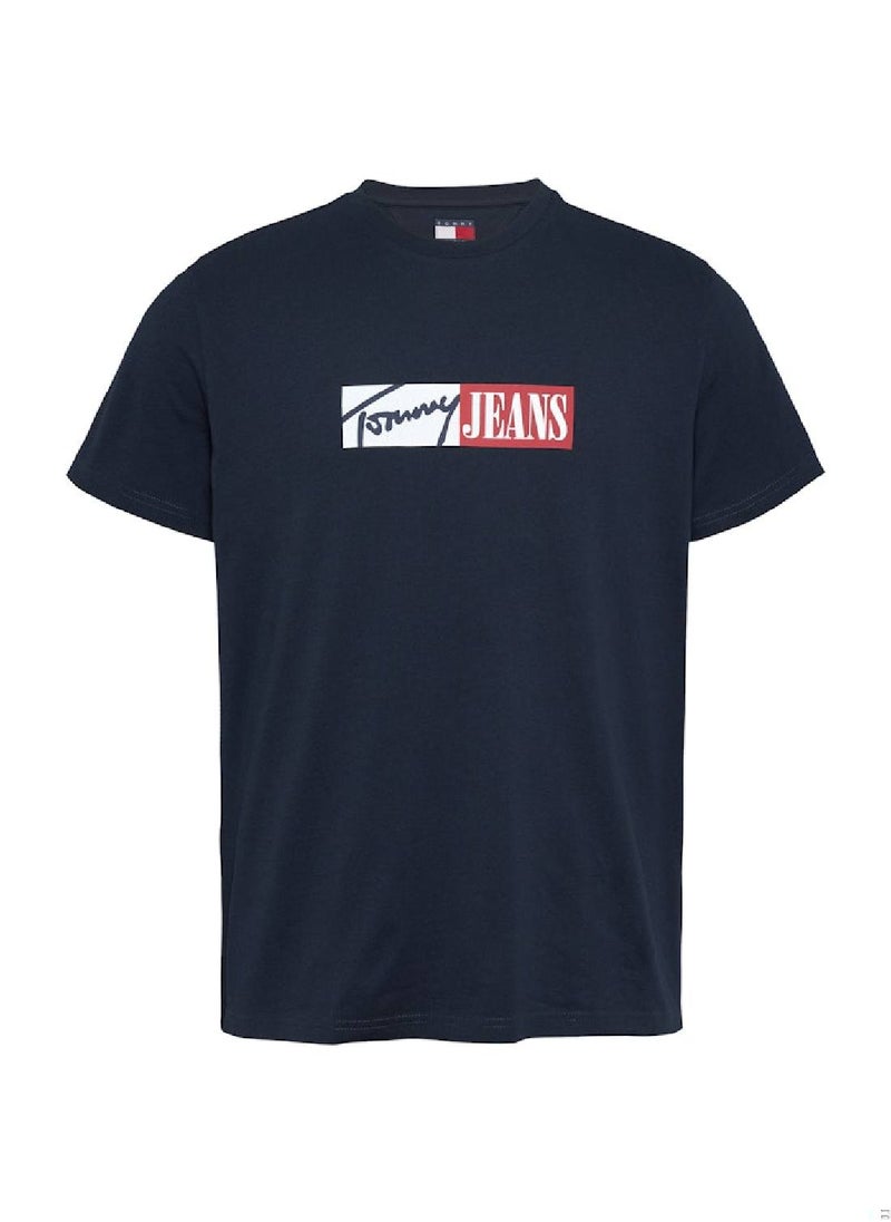 TOMMY JEANS Men's Signature Logo Slim T-Shirt - Cotton, Blue  - Image 2