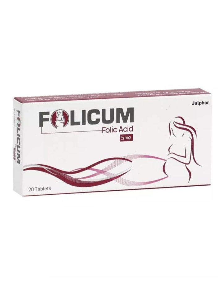 Julphar Folicum Folic Acid 5mg Tablets 20's pack  - Image 1
