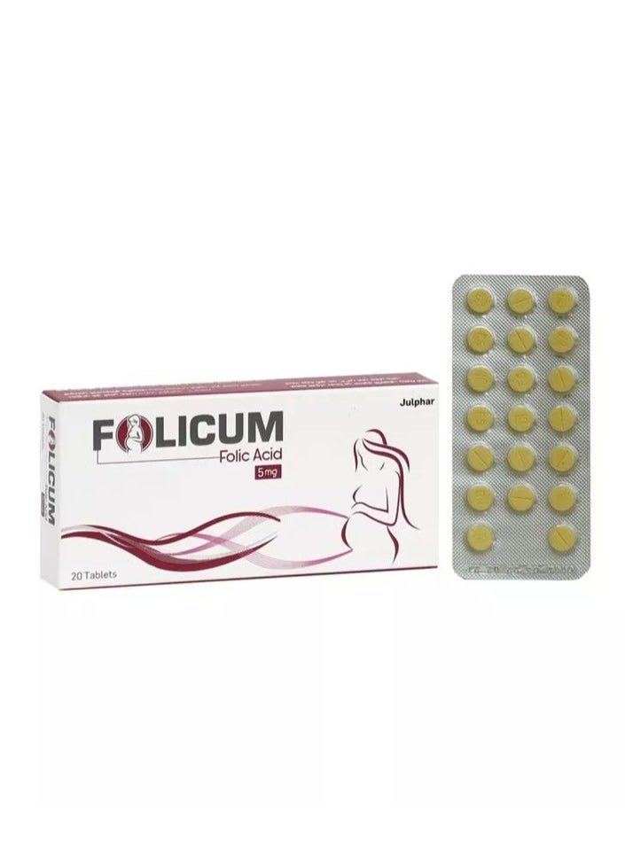 Julphar Folicum Folic Acid 5mg Tablets 20's pack  - Image 2