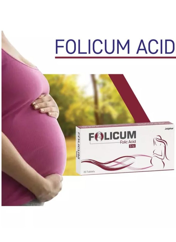 Julphar Folicum Folic Acid 5mg Tablets 20's pack  - Image 3