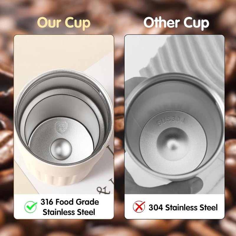 JUGTE كوب قهوة مع شاشة رقمية، زجاجات حرارية، 460 مل، كوب سفر من الفولاذ المقاوم للصدأ 316، كوب حراري معزول، كوب سفر محكم الغلق مع غطاء للقهوة (أبيض) - Image 2