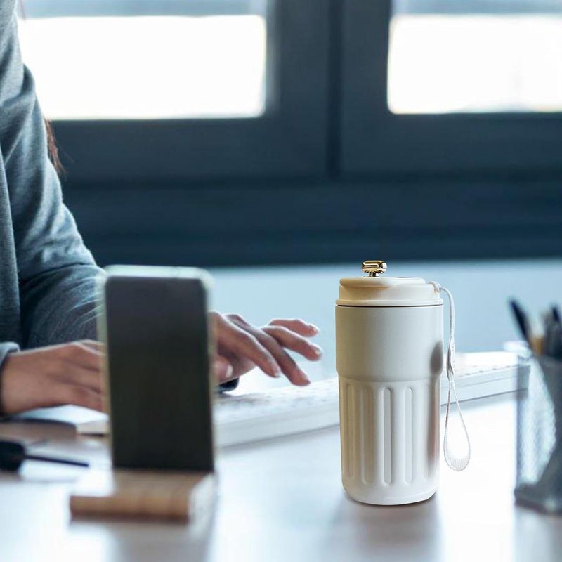 JUGTE كوب قهوة مع شاشة رقمية، زجاجات حرارية، 460 مل، كوب سفر من الفولاذ المقاوم للصدأ 316، كوب حراري معزول، كوب سفر محكم الغلق مع غطاء للقهوة (أبيض) - Image 4