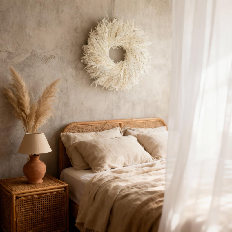 HipTree 28 Inch Spring Boho White Flocked Cypress Wreath Outdoor,Neutral Pampas Grass Wreaths - Handmade Faux Farmhouse Cedar Wreath for Front Door,All-Season Year-Round Ins Home DÃ©cor - Image 3
