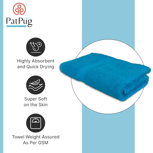 PatPug 100% Indian Ultra Soft Cotton 500 GSM Highly Absorbent, Fade Resistant, Quick Drying Large Bath Towel (Turquoise Blue) - Image 2