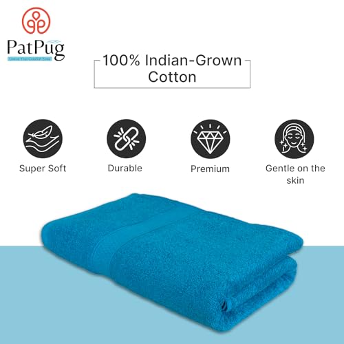PatPug 100% Indian Ultra Soft Cotton 500 GSM Highly Absorbent, Fade Resistant, Quick Drying Large Bath Towel (Turquoise Blue) - Image 5