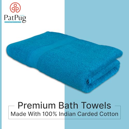 PatPug 100% Indian Ultra Soft Cotton 500 GSM Highly Absorbent, Fade Resistant, Quick Drying Large Bath Towel (Turquoise Blue) - Image 3
