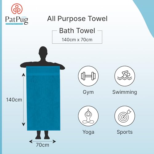 PatPug 100% Indian Ultra Soft Cotton 500 GSM Highly Absorbent, Fade Resistant, Quick Drying Large Bath Towel (Turquoise Blue) - Image 4