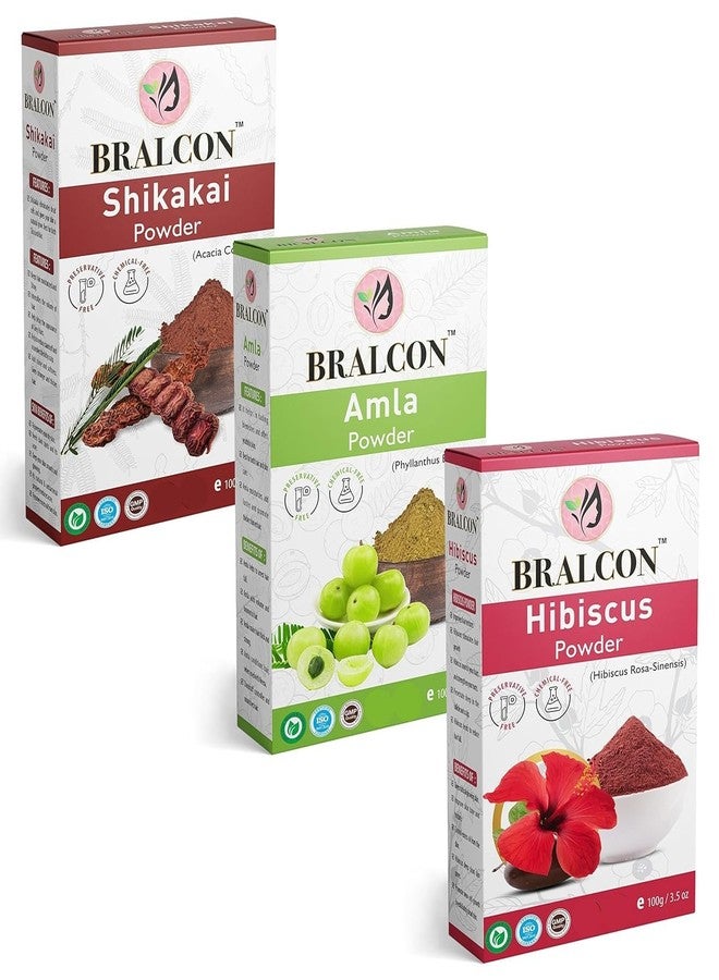 BRALCON Organic Amla, Shikakai, Hibiscus Powder Combo -300g (100g x 3 Pack)|Amla Powder, Shikakai Powder, Hibiscus Flower Powder for Face, Skin & Hair Growth, Hair Conditioner & Cleanser - Image 1