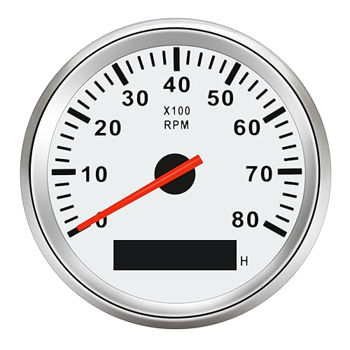 Geloo 85mm Boat Tachometer Marine RPM Tachometer for Outboard Engine 08000 RPM Tacho Meter with Hour Meter RED Blacklight 12V 24V - Image 1