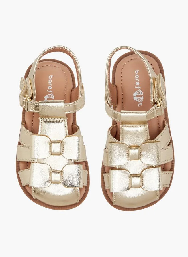 Barefeet Bow Detail Sandals With Hook And Loop Closure