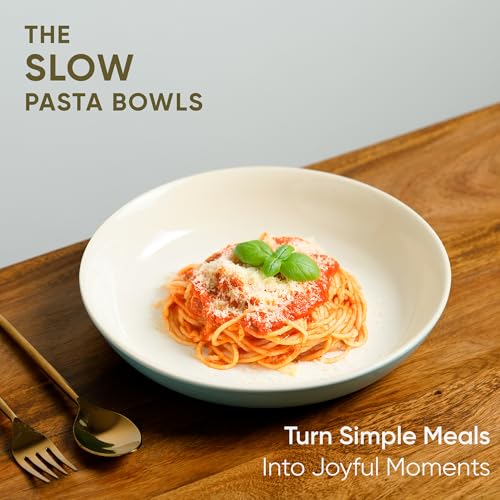 Shay Ceramic Pasta Bowl Set, 22cm, 2 Pieces, Blue Ivory | Glossy Finish | Stoneware Ceramic Serving Bowls | Ceramic Bowl | Pasta Serving Plate (Pasta Plate - Blue Ivory) - Image 2