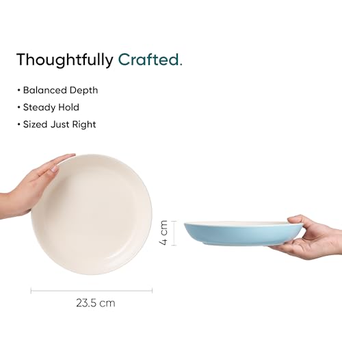 Shay Ceramic Pasta Bowl Set, 22cm, 2 Pieces, Blue Ivory | Glossy Finish | Stoneware Ceramic Serving Bowls | Ceramic Bowl | Pasta Serving Plate (Pasta Plate - Blue Ivory) - Image 5