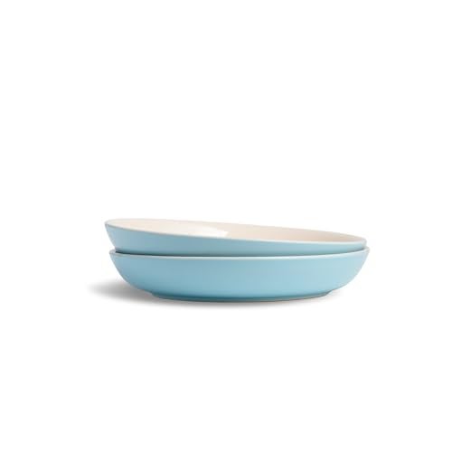 Shay Ceramic Pasta Bowl Set, 22cm, 2 Pieces, Blue Ivory | Glossy Finish | Stoneware Ceramic Serving Bowls | Ceramic Bowl | Pasta Serving Plate (Pasta Plate - Blue Ivory) - Image 1