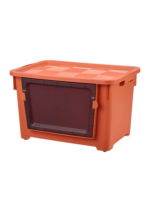Plastic Storage Box -52x37x33cm Orange- Durable Space-Saving Container with Wheels, Latching Lid, and Front Access Window - for Household Storage, Toys, Clothes, and Organizing Personal Items