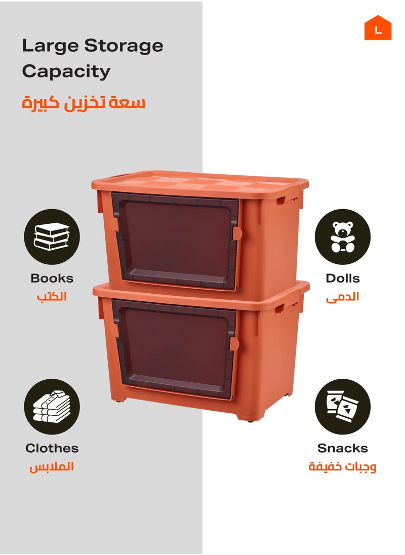 LAWAZIM - Plastic Storage Box -52x37x33cm Orange- Durable Space-Saving Container with Wheels, Latching Lid, and Front Access Window - for Household Storage, Toys, Clothes, and Organizing Personal Items - Image 1