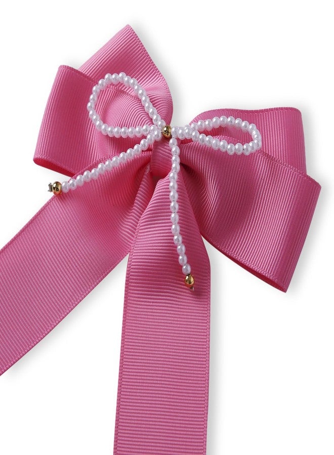 Arendelle Pearl Beaded Grossgrain Ribbon Pigtail Hair Bow in Pink For Girls [ABW128] - Image 5