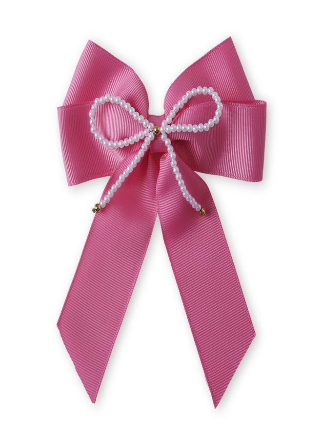 Arendelle Pearl Beaded Grossgrain Ribbon Pigtail Hair Bow in Pink For Girls [ABW128] - Image 3
