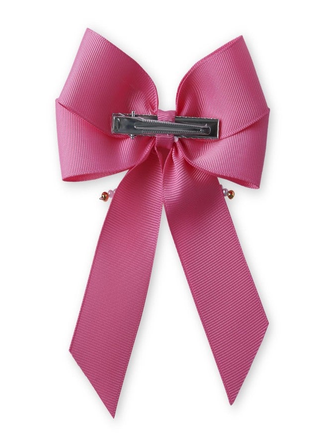 Arendelle Pearl Beaded Grossgrain Ribbon Pigtail Hair Bow in Pink For Girls [ABW128] - Image 4