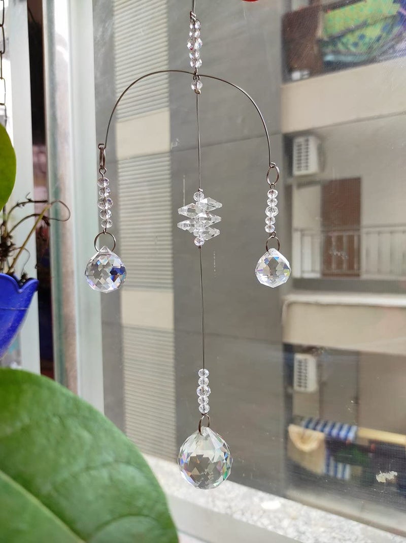 Light Wave Beautiful Sparkling Crystal Rainbow Sun-Catcher Ball Prism Pendant Hanging, Window, Garden, Balcony Hanging Ornament, Car Hanging (Model 5) - Image 1