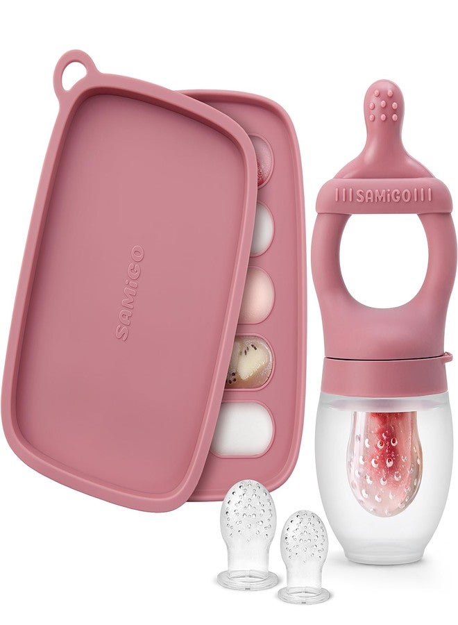 SAMiGO Baby Food Fruit Feeder and Breastmilk Popsicle Mold Set, Silicone Fruit Teether, Food Feeder Pacifier for Teething Relief, Freezer Tray, Baby Feeding Essentials, 4 Months+ - Image 1