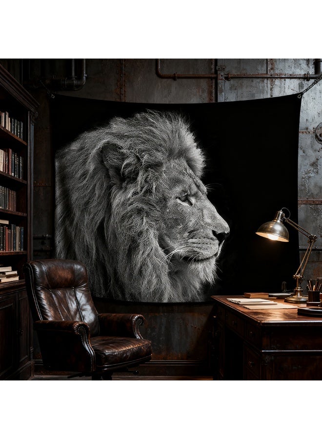 Cool Lion Printed Home Decor Tapestry Rock Style Animal Wall Decor For Bedroom Study Office Bar Black Wall Hanging Tapestries 130*150cm - Image 1
