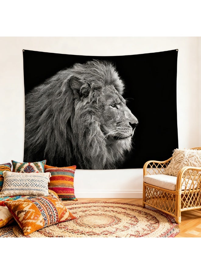Cool Lion Printed Home Decor Tapestry Rock Style Animal Wall Decor For Bedroom Study Office Bar Black Wall Hanging Tapestries 130*150cm - Image 4