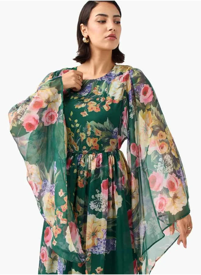 2Xtremz 2Xtremz Floral Print Dress with Volume Sleeves
