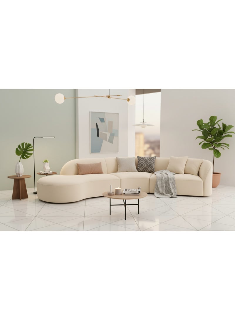 أريكة زاوية فاخرة بتصميم منحني حديث مع إسفنج عالي المرونة – بطول 340 سم، قماش كريمي فاخر لغرف المعيشة والفيلات والشقق | راحة قابلة للتخصيص بأسلوب اسكندنافي - Image 2
