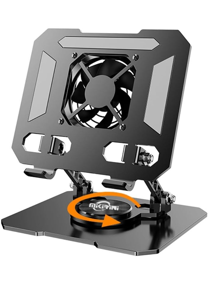 Adjustable Tablet Stand with Cooling Fan, Foldable Metal iPad Holder 360° Rotating Desk Stand for 4–16 Inch Tablets, iPad & Android Devices – Office, Study & Gaming
