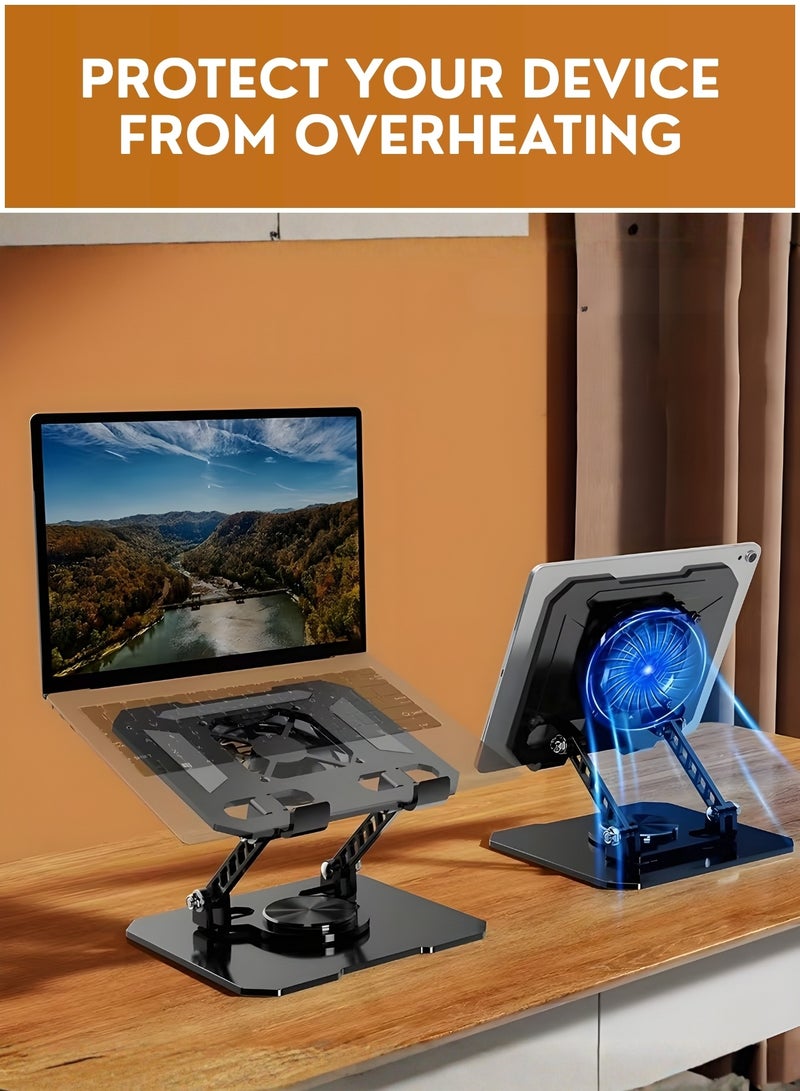 360° Rotating iPad Stand & Tablet Stand with Cooling Fan, Adjustable Foldable Metal Tablet Holder & Phone Stand for iPad Pro/Air/Mini, iPhone 16 Pro Max, Galaxy Tab & 12.9 Inch Tablets, Desk Stand for Drawing, Gaming & Office - Image 5